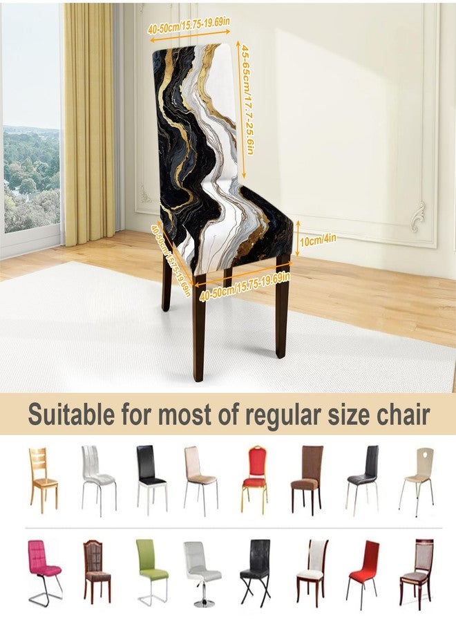 ANNA QUEEN Gold and Black Marble Chair Covers for Dining Room Kitchen Set of 6 - Elegant Stretch Washable Slipcovers for Dining Chairs, Modern Home Decor - Image 2
